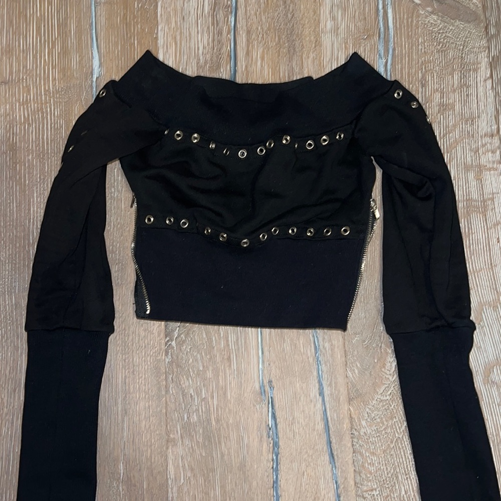 Black studded crop top — long sleeves, I Am Gia